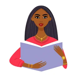 Free book club clipart of a long hair Indian girl reading